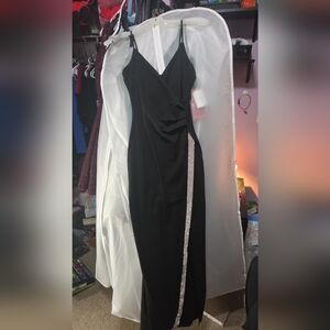 Emerald Sundae Black One-Shoulder Evening Gown with Silver Glitter Trim